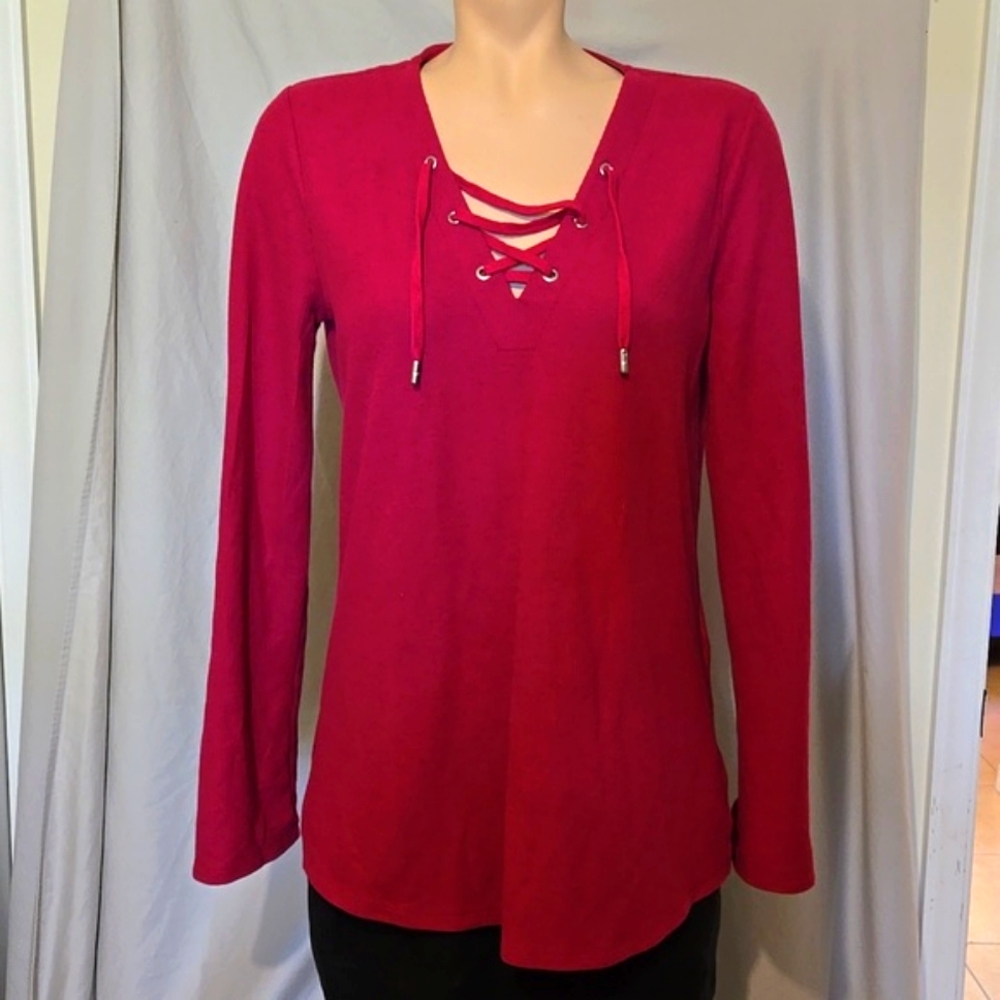 Michael Kor's LS tie front textured fabric top/ tunic